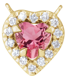 88342 Necklace Center Set 14K Yellow Heart Natural Pink Tourmaline 5 X 5Mm 18 Ctw Natural Diamond I1, Gh Polished Natural Pink Tourmaline And 18 Ctw Natural Diamond Heart French-Set Halo Necklace Center