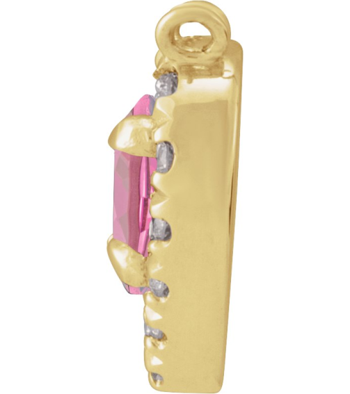 88342 Necklace Center Set 14K Yellow Heart Natural Pink Tourmaline 5 X 5Mm 18 Ctw Natural Diamond I1, Gh Polished Natural Pink Tourmaline And 18 Ctw Natural Diamond Heart French-Set Halo Necklace Center