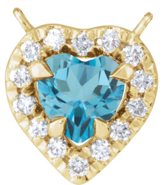 88342 Necklace Center Set 14K Yellow Heart Natural London Blue Topaz 5 X 5Mm 18 Ctw Natural Diamond I1, Gh Polished Natural London Blue Topaz And 18 Ctw Natural Diamond Heart French-Set Halo Necklace Center