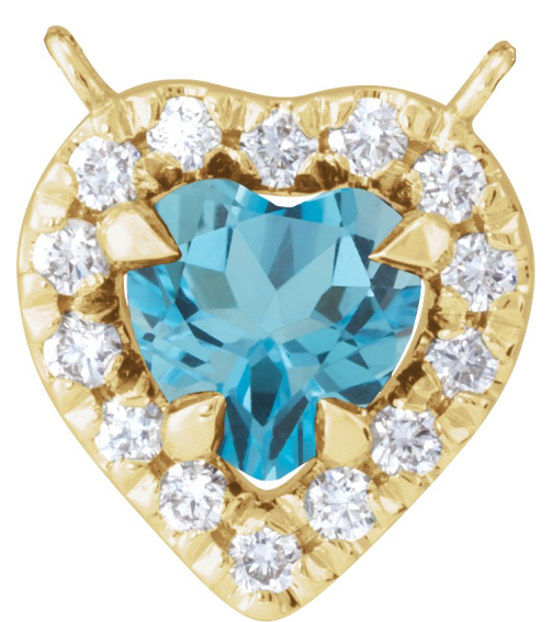 88342 Necklace Center Set 14K Yellow Heart Natural London Blue Topaz 5 X 5Mm 18 Ctw Natural Diamond I1, Gh Polished Natural London Blue Topaz And 18 Ctw Natural Diamond Heart French-Set Halo Necklace Center