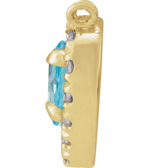 88342 Necklace Center Set 14K Yellow Heart Natural London Blue Topaz 5 X 5Mm 18 Ctw Natural Diamond I1, Gh Polished Natural London Blue Topaz And 18 Ctw Natural Diamond Heart French-Set Halo Necklace Center