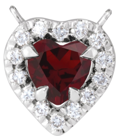 88342 Necklace Center Set 14K White Heart Natural Mozambique Garnet 5 X 5Mm 18 Ctw Natural Diamond I1, Gh Polished Natural Mozambique Garnet And 18 Ctw Natural Diamond Heart French-Set Halo Necklace Center