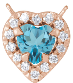 88342 Necklace Center Set 14K Rose Heart Natural London Blue Topaz 5 X 5Mm 18 Ctw Natural Diamond I1, Gh Polished Natural London Blue Topaz And 18 Ctw Natural Diamond Heart French-Set Halo Necklace Center