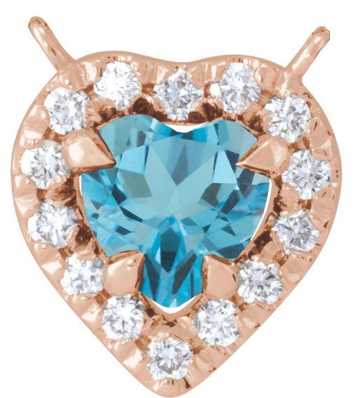 88342 Necklace Center Set 14K Rose Heart Natural London Blue Topaz 5 X 5Mm 18 Ctw Natural Diamond I1, Gh Polished Natural London Blue Topaz And 18 Ctw Natural Diamond Heart French-Set Halo Necklace Center