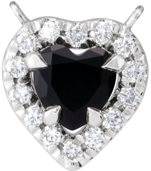 88342 Necklace Center Set Platinum Heart Natural Black Onyx 5 X 5Mm 18 Ctw Natural Diamond Si2-Si3, Gh Polished Natural Onyx And 18 Ctw Natural Diamond Heart French-Set Halo Necklace Center