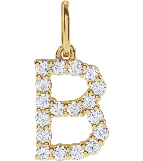 688970 Pendant Set 14K Yellow Initial B Lab-Grown Diamond Round 1.5 Mm Si1-Si2, G-H 14 Ctw Polished 14 Ctw Lab-Grown Diamond Initial Pendant