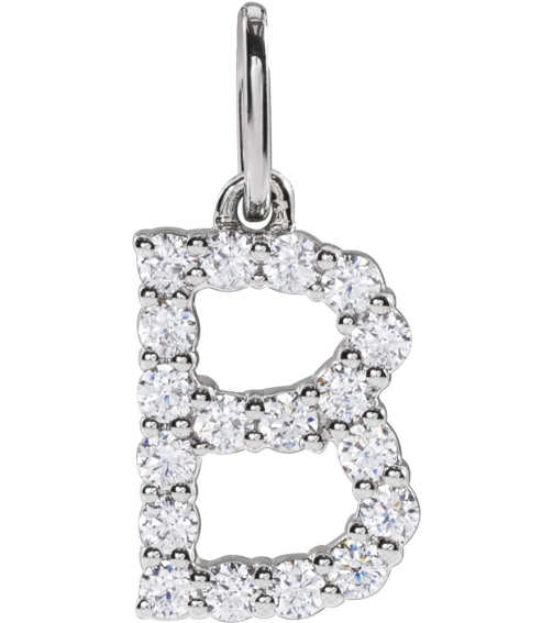 688970 Pendant Set 14K White Initial B Lab-Grown Diamond Round 1.5 Mm Si1-Si2, G-H 14 Ctw Polished 14 Ctw Lab-Grown Diamond Initial Pendant