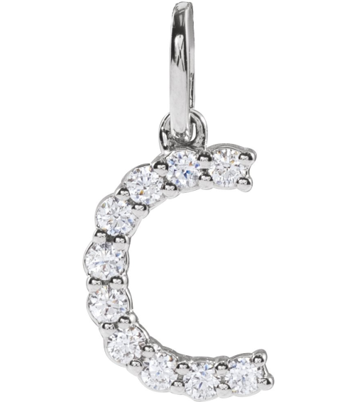 688970 Pendant Set 14K White Initial C Lab-Grown Diamond Round 1.5 Mm Si1-Si2, G-H 16 Ctw Polished 16 Ctw Lab-Grown Diamond Initial Pendant