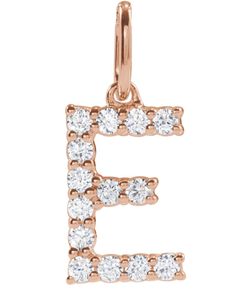 688970 Pendant Set 14K Rose Initial E Lab-Grown Diamond Round 1.5 Mm Si1-Si2, G-H 15 Ctw Polished 15 Ctw Lab-Grown Diamond Initial Pendant