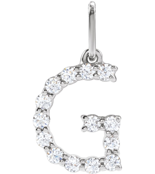 688970 Pendant Set 14K White Initial G Lab-Grown Diamond Round 1.5 Mm Si1-Si2, G-H 15 Ctw Polished 15 Ctw Lab-Grown Diamond Initial Pendant