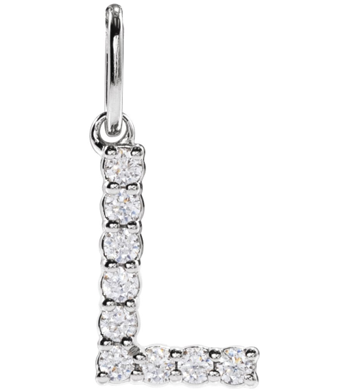 688970 Pendant Set 14K White Initial L Lab-Grown Diamond Round 1.5 Mm Si1-Si2, G-H 18 Ctw Polished 18 Ctw Lab-Grown Diamond Initial Pendant