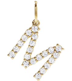 688970 Pendant Set 14K Yellow Initial M Lab-Grown Diamond Round 1.6 Mm Si1-Si2, G-H 13 Ctw Polished 13 Ctw Lab-Grown Diamond Initial Pendant