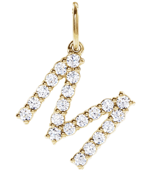 688970 Pendant Set 14K Yellow Initial M Lab-Grown Diamond Round 1.6 Mm Si1-Si2, G-H 13 Ctw Polished 13 Ctw Lab-Grown Diamond Initial Pendant