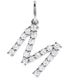 688970 Pendant Set 14K White Initial M Lab-Grown Diamond Round 1.6 Mm Si1-Si2, G-H 13 Ctw Polished 13 Ctw Lab-Grown Diamond Initial Pendant