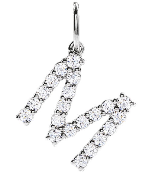 688970 Pendant Set 14K White Initial M Lab-Grown Diamond Round 1.6 Mm Si1-Si2, G-H 13 Ctw Polished 13 Ctw Lab-Grown Diamond Initial Pendant