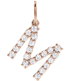 688970 Pendant Set 14K Rose Initial M Lab-Grown Diamond Round 1.6 Mm Si1-Si2, G-H 13 Ctw Polished 13 Ctw Lab-Grown Diamond Initial Pendant