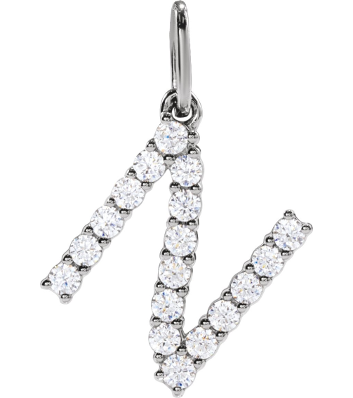 688970 Pendant Set 14K White Initial N Lab-Grown Diamond Round 1.5 Mm Si1-Si2, G-H 14 Ctw Polished 14 Ctw Lab-Grown Diamond Initial Pendant