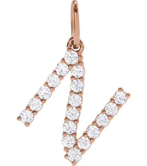 688970 Pendant Set 14K Rose Initial N Lab-Grown Diamond Round 1.5 Mm Si1-Si2, G-H 14 Ctw Polished 14 Ctw Lab-Grown Diamond Initial Pendant