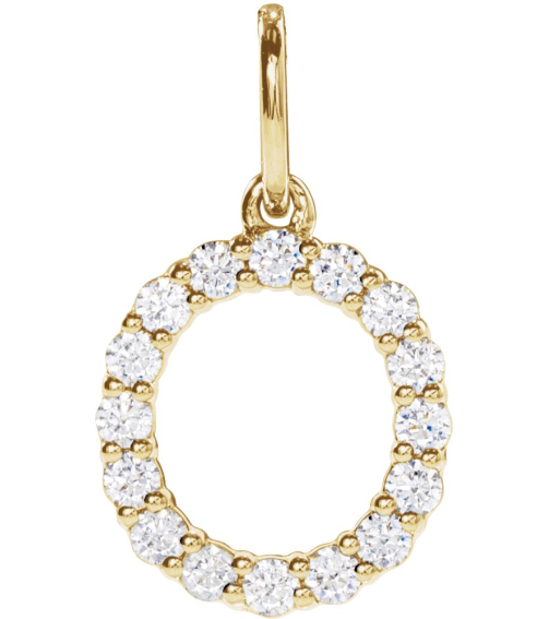 688970 Pendant Set 14K Yellow Initial O Lab-Grown Diamond Round 1.5 Mm Si1-Si2, G-H 14 Ctw Polished 14 Ctw Lab-Grown Diamond Initial Pendant