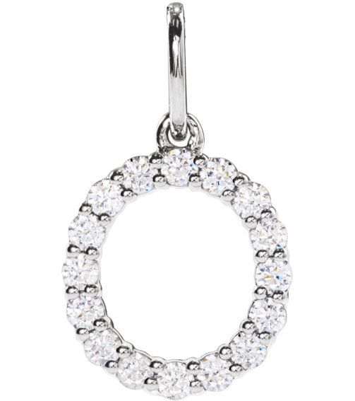688970 Pendant Set 14K White Initial O Lab-Grown Diamond Round 1.5 Mm Si1-Si2, G-H 14 Ctw Polished 14 Ctw Lab-Grown Diamond Initial Pendant