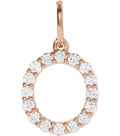 688970 Pendant Set 14K Rose Initial O Lab-Grown Diamond Round 1.5 Mm Si1-Si2, G-H 14 Ctw Polished 14 Ctw Lab-Grown Diamond Initial Pendant