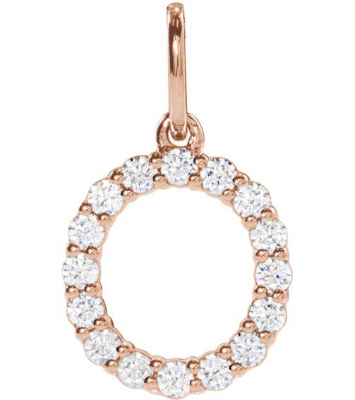 688970 Pendant Set 14K Rose Initial O Lab-Grown Diamond Round 1.5 Mm Si1-Si2, G-H 14 Ctw Polished 14 Ctw Lab-Grown Diamond Initial Pendant