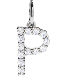 688970 Pendant Set 14K White Initial P Lab-Grown Diamond Round 1.5 Mm Si1-Si2, G-H 15 Ctw Polished 15 Ctw Lab-Grown Diamond Initial Pendant