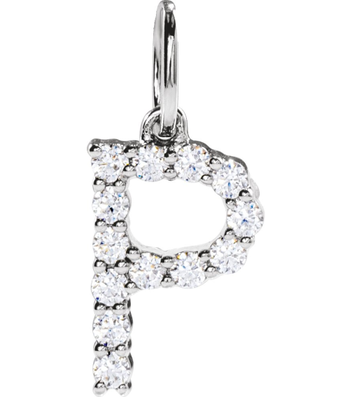 688970 Pendant Set 14K White Initial P Lab-Grown Diamond Round 1.5 Mm Si1-Si2, G-H 15 Ctw Polished 15 Ctw Lab-Grown Diamond Initial Pendant