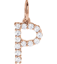 688970 Pendant Set 14K Rose Initial P Lab-Grown Diamond Round 1.5 Mm Si1-Si2, G-H 15 Ctw Polished 15 Ctw Lab-Grown Diamond Initial Pendant