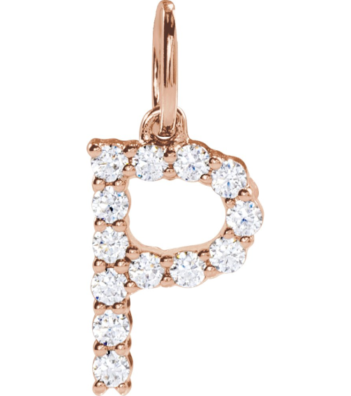 688970 Pendant Set 14K Rose Initial P Lab-Grown Diamond Round 1.5 Mm Si1-Si2, G-H 15 Ctw Polished 15 Ctw Lab-Grown Diamond Initial Pendant