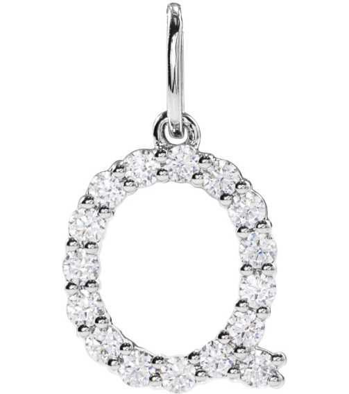 688970 Pendant Set 14K White Initial Q Lab-Grown Diamond Round 1.5 Mm Si1-Si2, G-H 14 Ctw Polished 14 Ctw Lab-Grown Diamond Initial Pendant