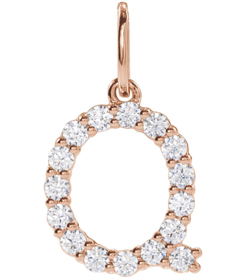 688970 Pendant Set 14K Rose Initial Q Lab-Grown Diamond Round 1.5 Mm Si1-Si2, G-H 14 Ctw Polished 14 Ctw Lab-Grown Diamond Initial Pendant