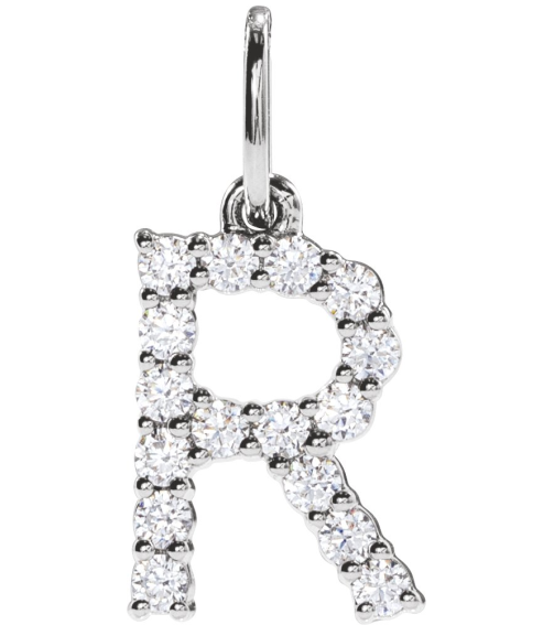 688970 Pendant Set 14K White Initial R Lab-Grown Diamond Round 1.5 Mm Si1-Si2, G-H 14 Ctw Polished 14 Ctw Lab-Grown Diamond Initial Pendant
