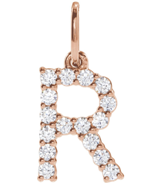 688970 Pendant Set 14K Rose Initial R Lab-Grown Diamond Round 1.5 Mm Si1-Si2, G-H 14 Ctw Polished 14 Ctw Lab-Grown Diamond Initial Pendant