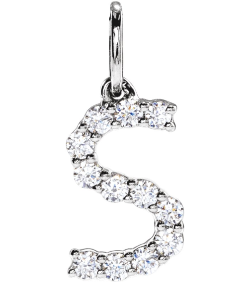 688970 Pendant Set 14K White Initial S Lab-Grown Diamond Round 1.6 Mm Si1-Si2, G-H 15 Ctw Polished 15 Ctw Lab-Grown Diamond Initial Pendant