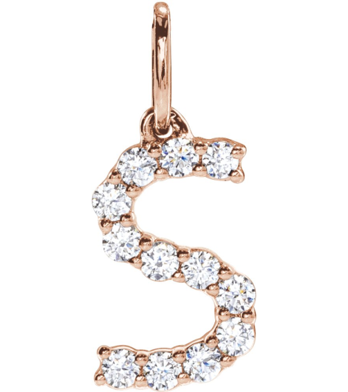 688970 Pendant Set 14K Rose Initial S Lab-Grown Diamond Round 1.6 Mm Si1-Si2, G-H 15 Ctw Polished 15 Ctw Lab-Grown Diamond Initial Pendant