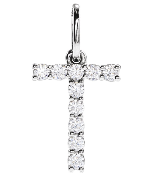 688970 Pendant Set 14K White Initial T Lab-Grown Diamond Round 1.5 Mm Si1-Si2, G-H 16 Ctw Polished 16 Ctw Lab-Grown Diamond Initial Pendant