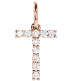 688970 Pendant Set 14K Rose Initial T Lab-Grown Diamond Round 1.5 Mm Si1-Si2, G-H 16 Ctw Polished 16 Ctw Lab-Grown Diamond Initial Pendant