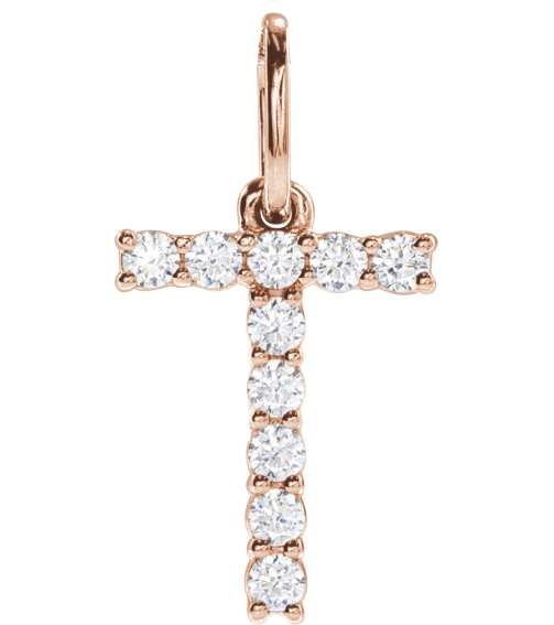 688970 Pendant Set 14K Rose Initial T Lab-Grown Diamond Round 1.5 Mm Si1-Si2, G-H 16 Ctw Polished 16 Ctw Lab-Grown Diamond Initial Pendant