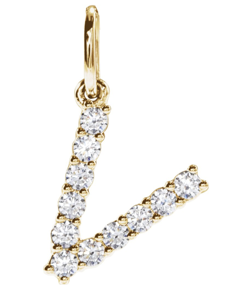 688970 Pendant Set 14K Yellow Initial V Lab-Grown Diamond Round 1.5 Mm Si1-Si2, G-H 15 Ctw Polished 15 Ctw Lab-Grown Diamond Initial Pendant