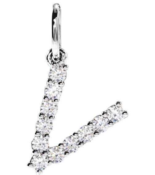 688970 Pendant Set 14K White Initial V Lab-Grown Diamond Round 1.5 Mm Si1-Si2, G-H 15 Ctw Polished 15 Ctw Lab-Grown Diamond Initial Pendant