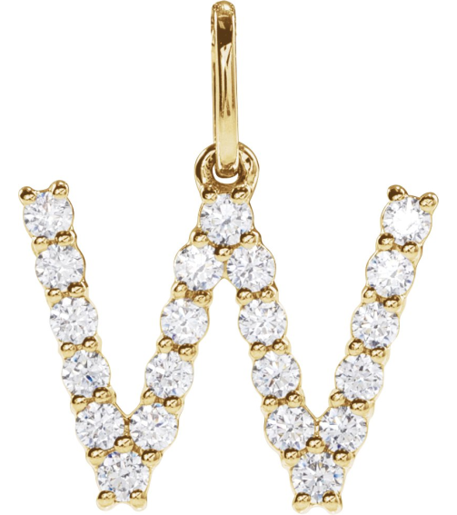 688970 Pendant Set 14K Yellow Initial W Lab-Grown Diamond Round 1.5 Mm Si1-Si2, G-H 13 Ctw Polished 13 Ctw Lab-Grown Diamond Initial Pendant