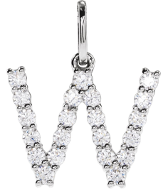 688970 Pendant Set 14K White Initial W Lab-Grown Diamond Round 1.5 Mm Si1-Si2, G-H 13 Ctw Polished 13 Ctw Lab-Grown Diamond Initial Pendant