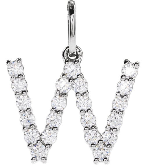 688970 Pendant Set 14K White Initial W Lab-Grown Diamond Round 1.5 Mm Si1-Si2, G-H 13 Ctw Polished 13 Ctw Lab-Grown Diamond Initial Pendant