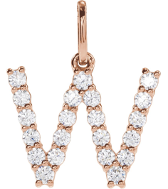 688970 Pendant Set 14K Rose Initial W Lab-Grown Diamond Round 1.5 Mm Si1-Si2, G-H 13 Ctw Polished 13 Ctw Lab-Grown Diamond Initial Pendant