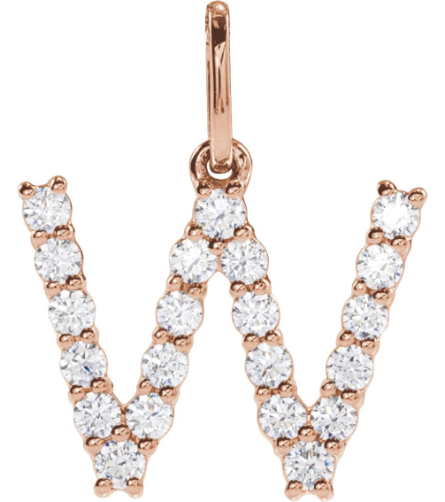 688970 Pendant Set 14K Rose Initial W Lab-Grown Diamond Round 1.5 Mm Si1-Si2, G-H 13 Ctw Polished 13 Ctw Lab-Grown Diamond Initial Pendant