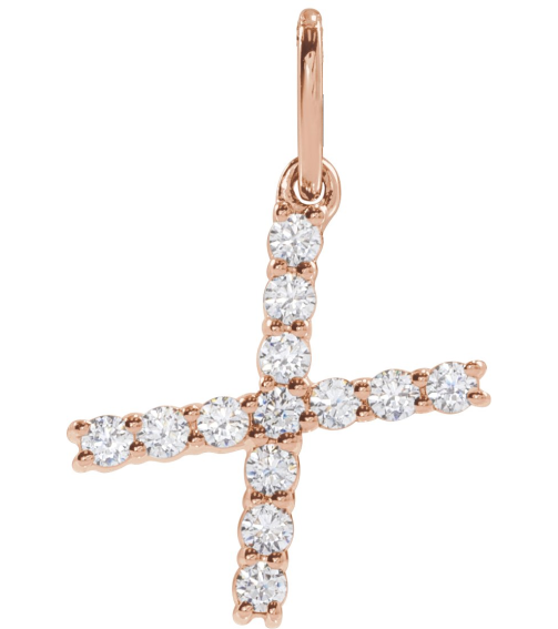 688970 Pendant Set 14K Rose Initial X Lab-Grown Diamond Round 1.5 Mm Si1-Si2, G-H 15 Ctw Polished 15 Ctw Lab-Grown Diamond Initial Pendant