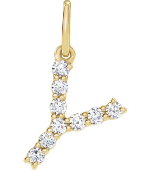 688970 Pendant Set 14K Yellow Initial Y Lab-Grown Diamond Round 1.5 Mm Si1-Si2, G-H 16 Ctw Polished 16 Ctw Lab-Grown Diamond Initial Pendant
