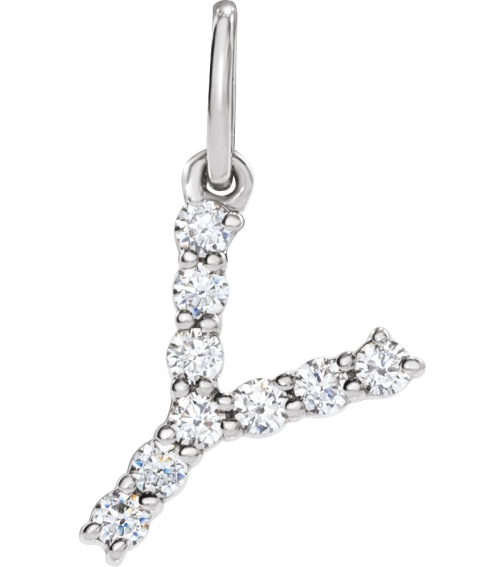 688970 Pendant Set 14K White Initial Y Lab-Grown Diamond Round 1.5 Mm Si1-Si2, G-H 16 Ctw Polished 16 Ctw Lab-Grown Diamond Initial Pendant