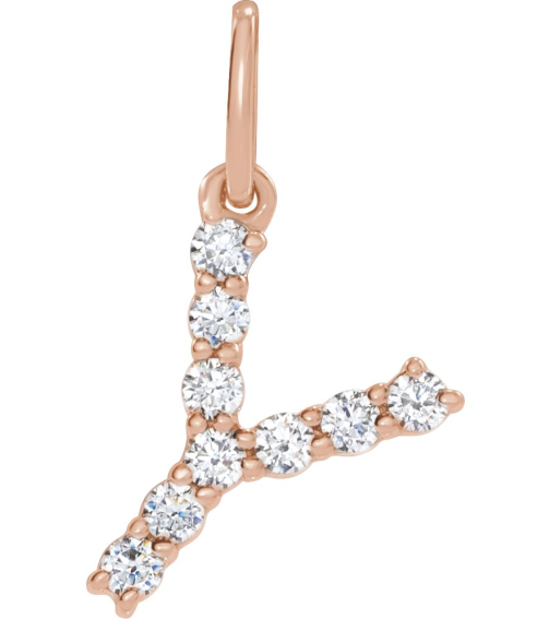688970 Pendant Set 14K Rose Initial Y Lab-Grown Diamond Round 1.5 Mm Si1-Si2, G-H 16 Ctw Polished 16 Ctw Lab-Grown Diamond Initial Pendant